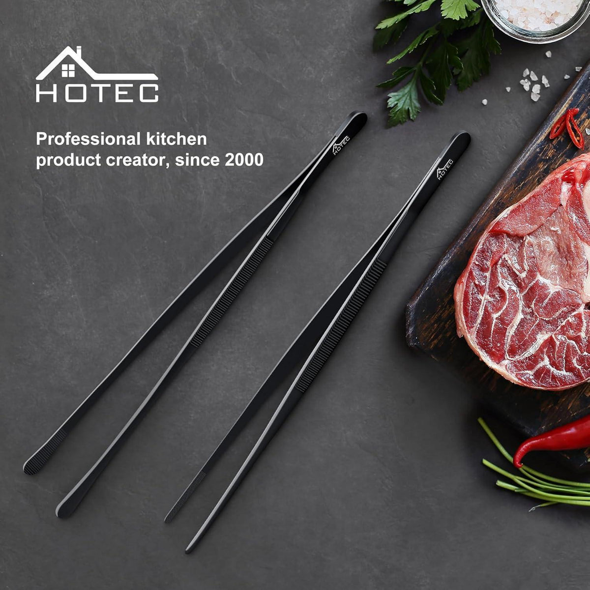 Edelstahl Kochpinzetten Set 2 Stück 30,5 cm Schwarz