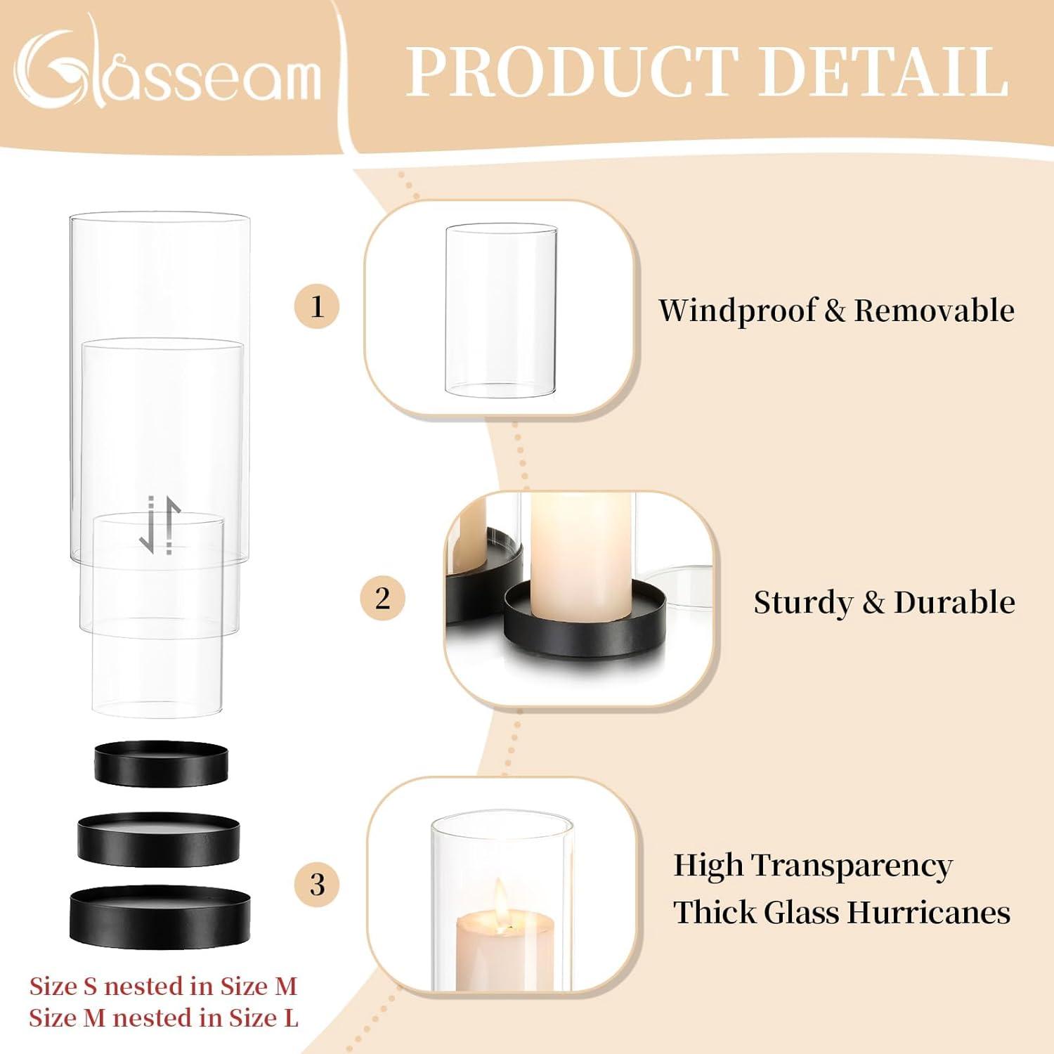 Windlicht Set Glas Schwarz Kerzenhalter Stumpenkerzen: 6er Windlichter