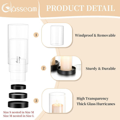 Windlicht Set Glas Schwarz Kerzenhalter Stumpenkerzen: 6er Windlichter