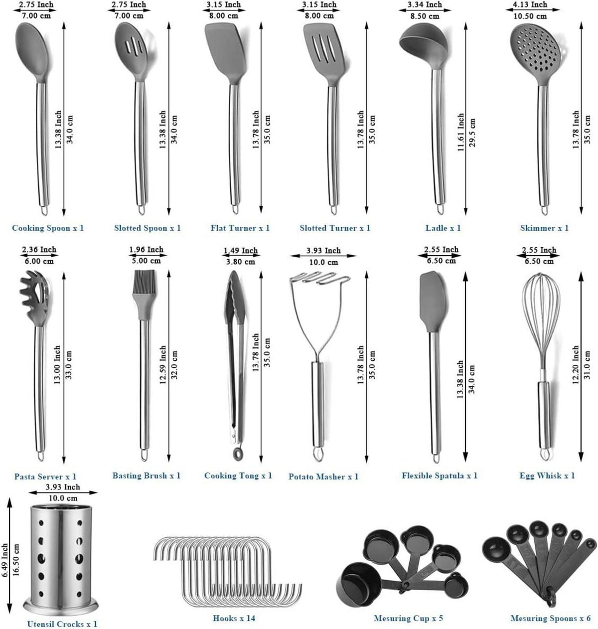 Kochutensilien Set 38-teilig – Antihaft Silikon Utensilien