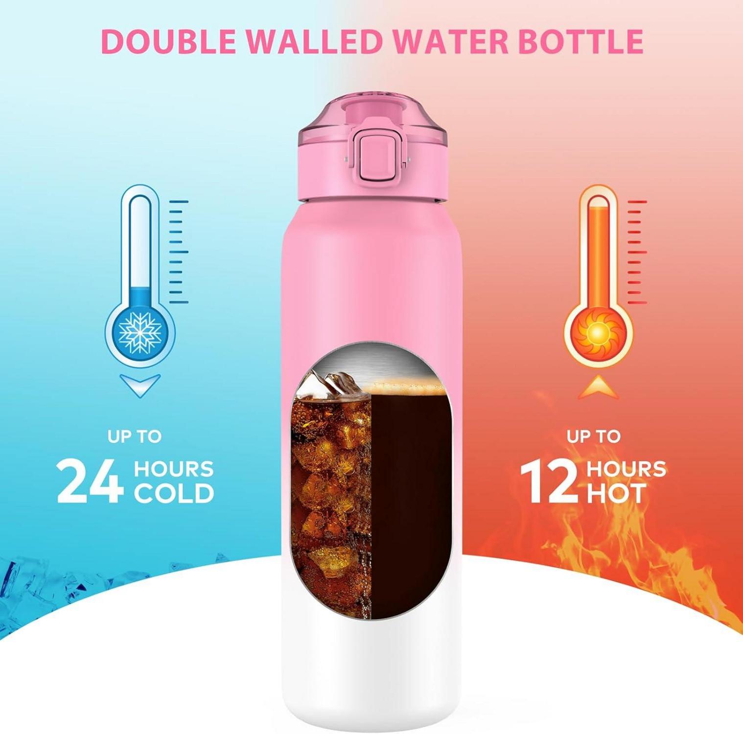 WEMEET Trinkflasche Edelstahl mit Abnehmbarem Strohhalm 1000ML Auslaufsicher Doppelwandig Tritan Deckel für Outdoor Arbeit Kinder Schule