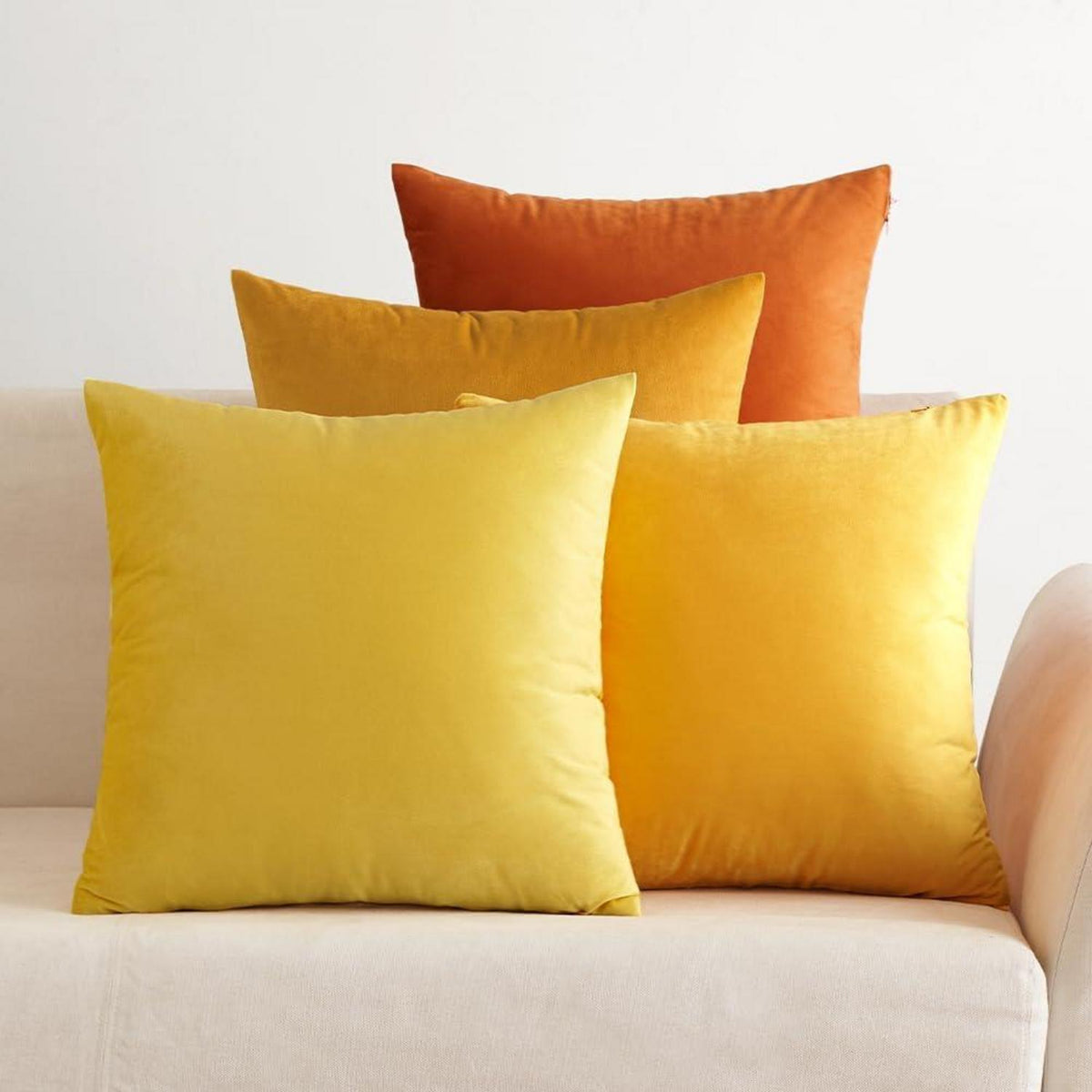4er Set Samt Kissenbezüge 45x45 cm Orange Serie