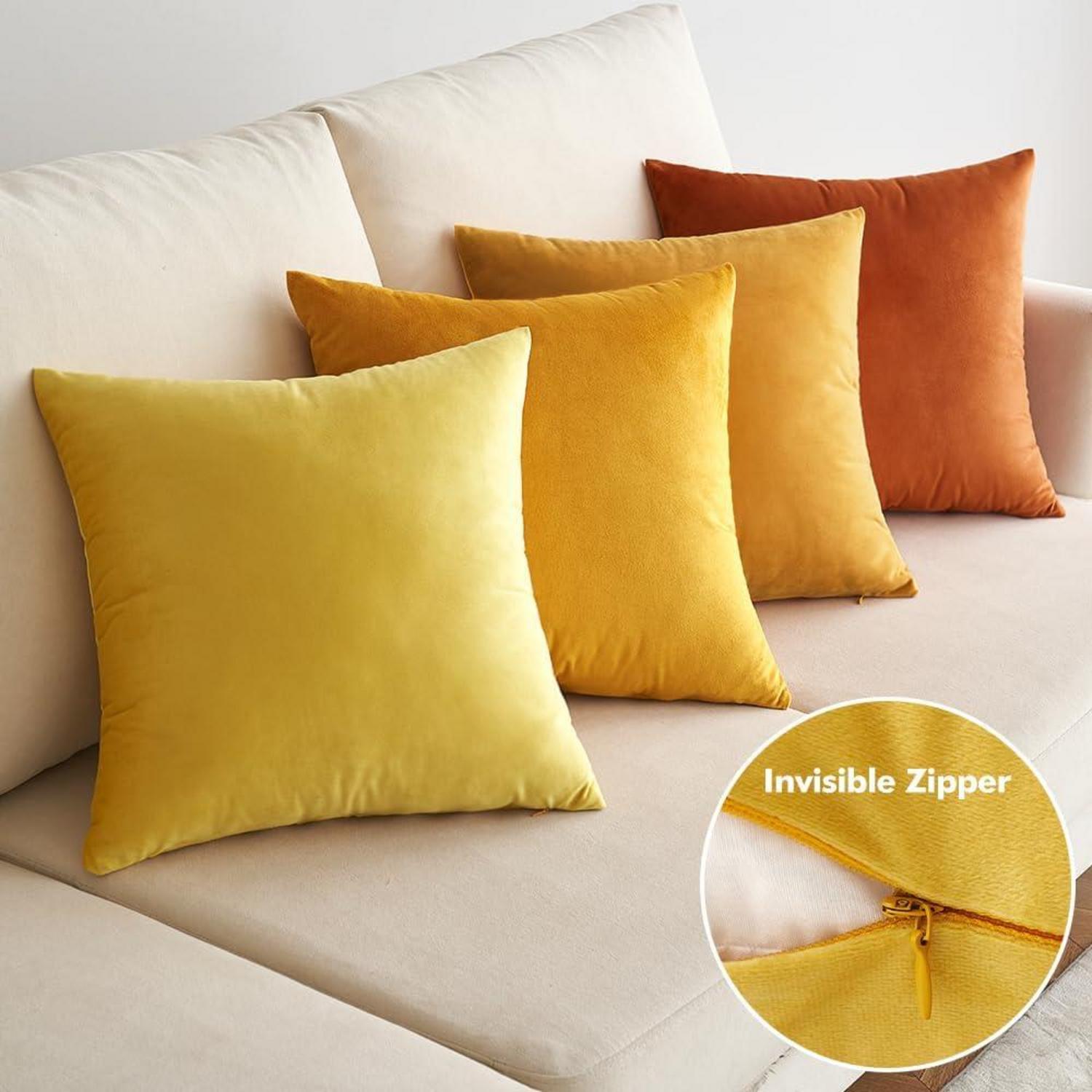 EMEMA Samt Kissenbezug 40x40 cm 4er Set Orange Serie