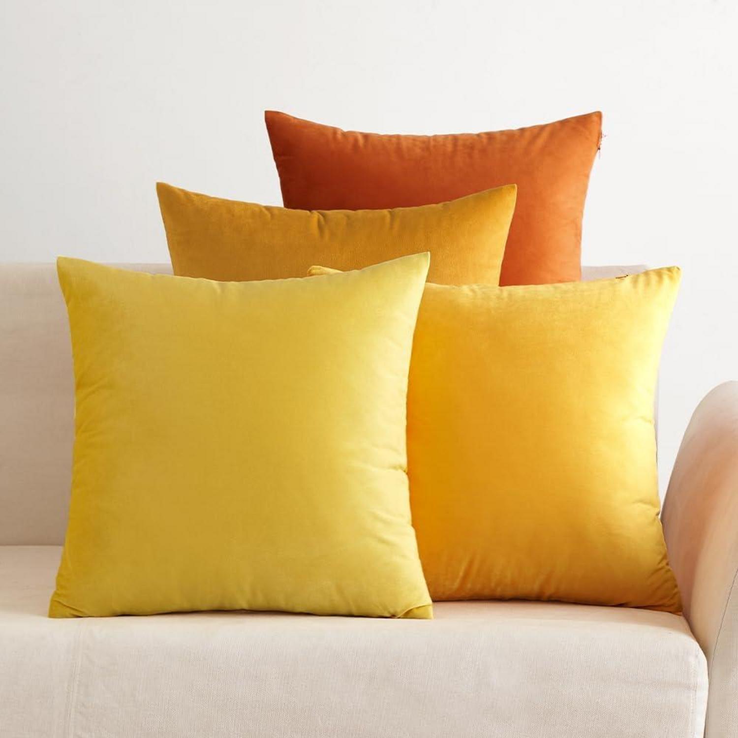 Samt Kissenbezug 50x50 cm 4er Set Orange Serie Sofakissenbezug