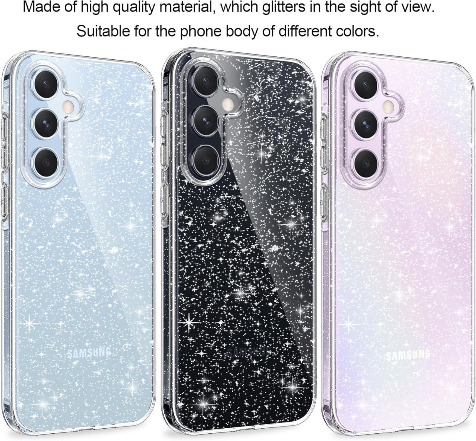 Transparente Glitzer Handyhülle Samsung Galaxy A35 5G mit 2 Schutzfolien