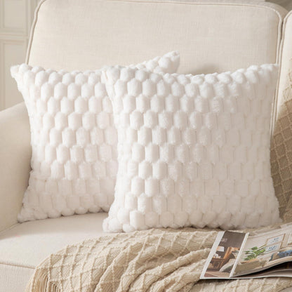 2x Plüsch Kissenbezug 45x45 cm Cremeweiß – Weiche Wollsamt Dekokissen