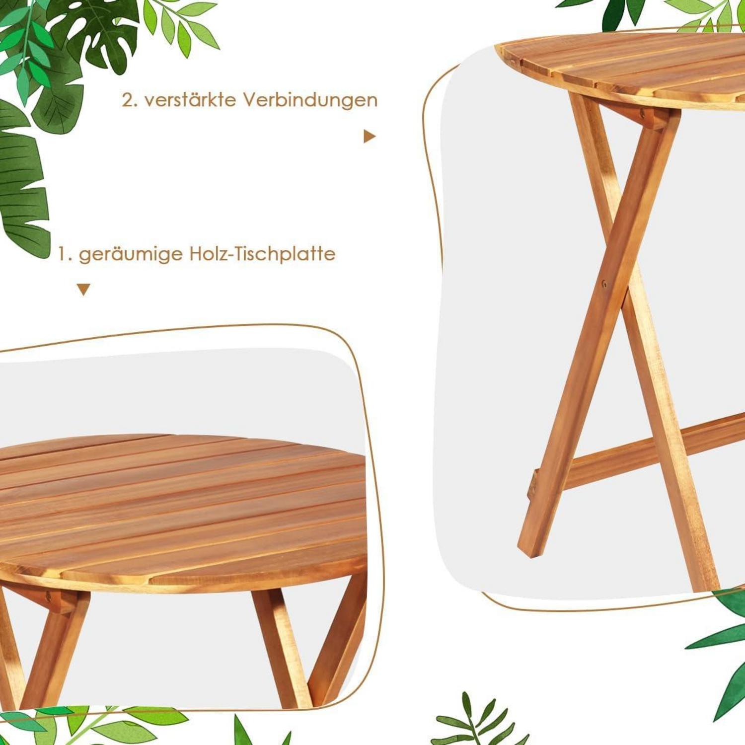 Gartenmöbel Set Akazienholz klappbar Rundtisch Stühlen Kissen Rot