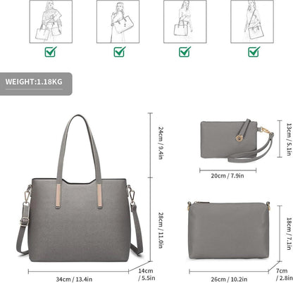 Miss Lulu Damen Handtasche Set Schultertasche Shopper Elegant PU Leder 3tlg