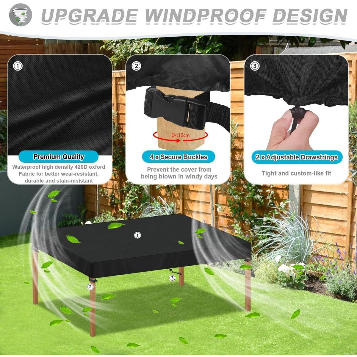 Gartentisch Abdeckung 160x100x15cm – Wetterfest & Wasserdicht