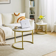 Runder Nisttisch 2er Set Couchtisch Weiß Gold Beistelltisch
