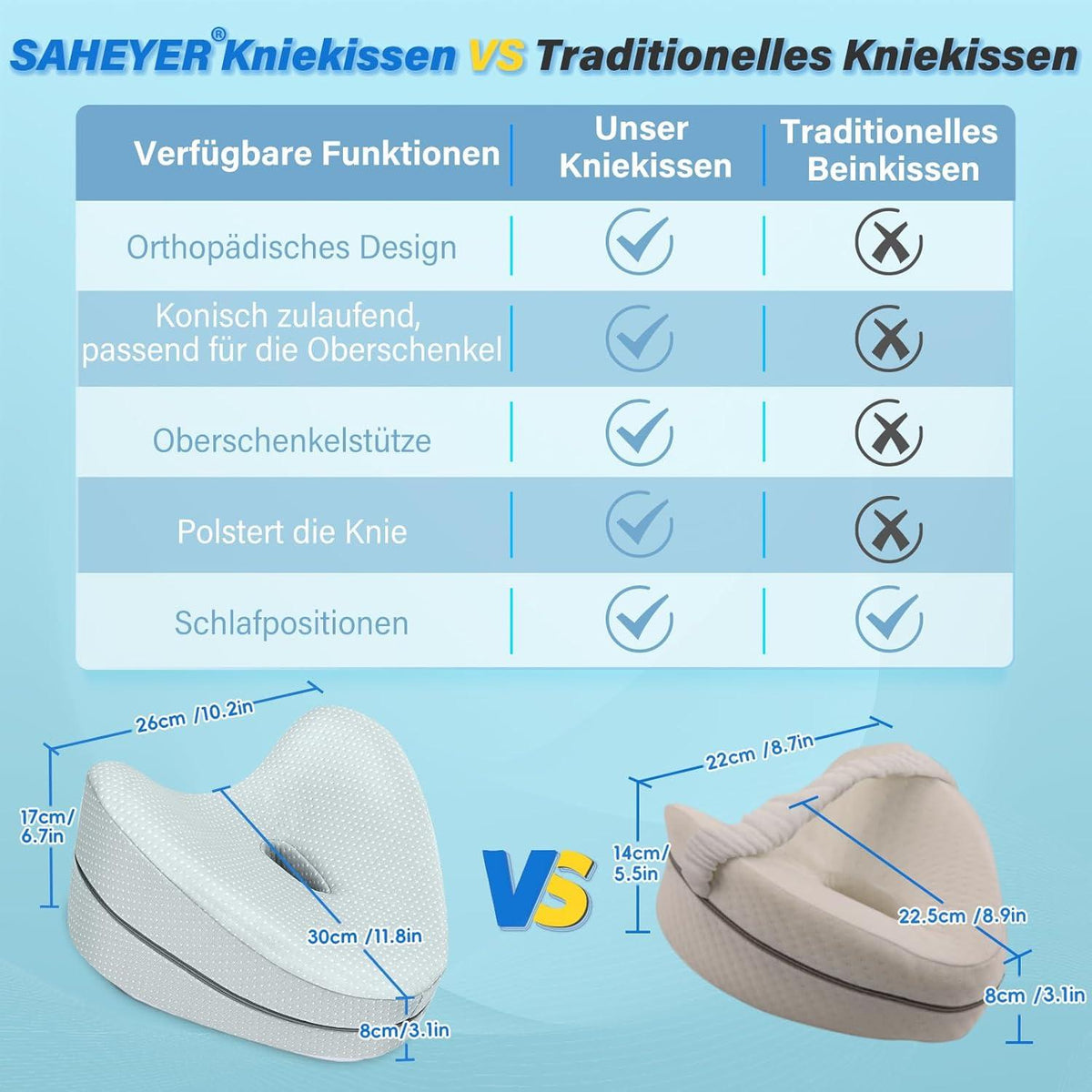 Orthopädisches Kniekissen für Seitenschläfer Memory Foam