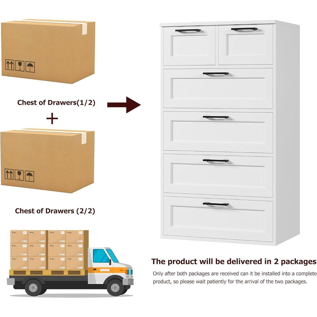 Weiß 2er-Set Kommode mit 6 Schubladen – Schlafzimmer Sideboard