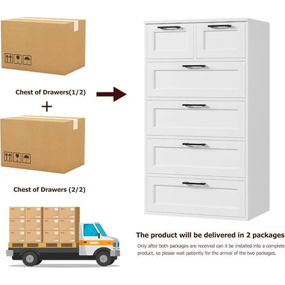 Weiß 2er-Set Kommode mit 6 Schubladen – Schlafzimmer Sideboard