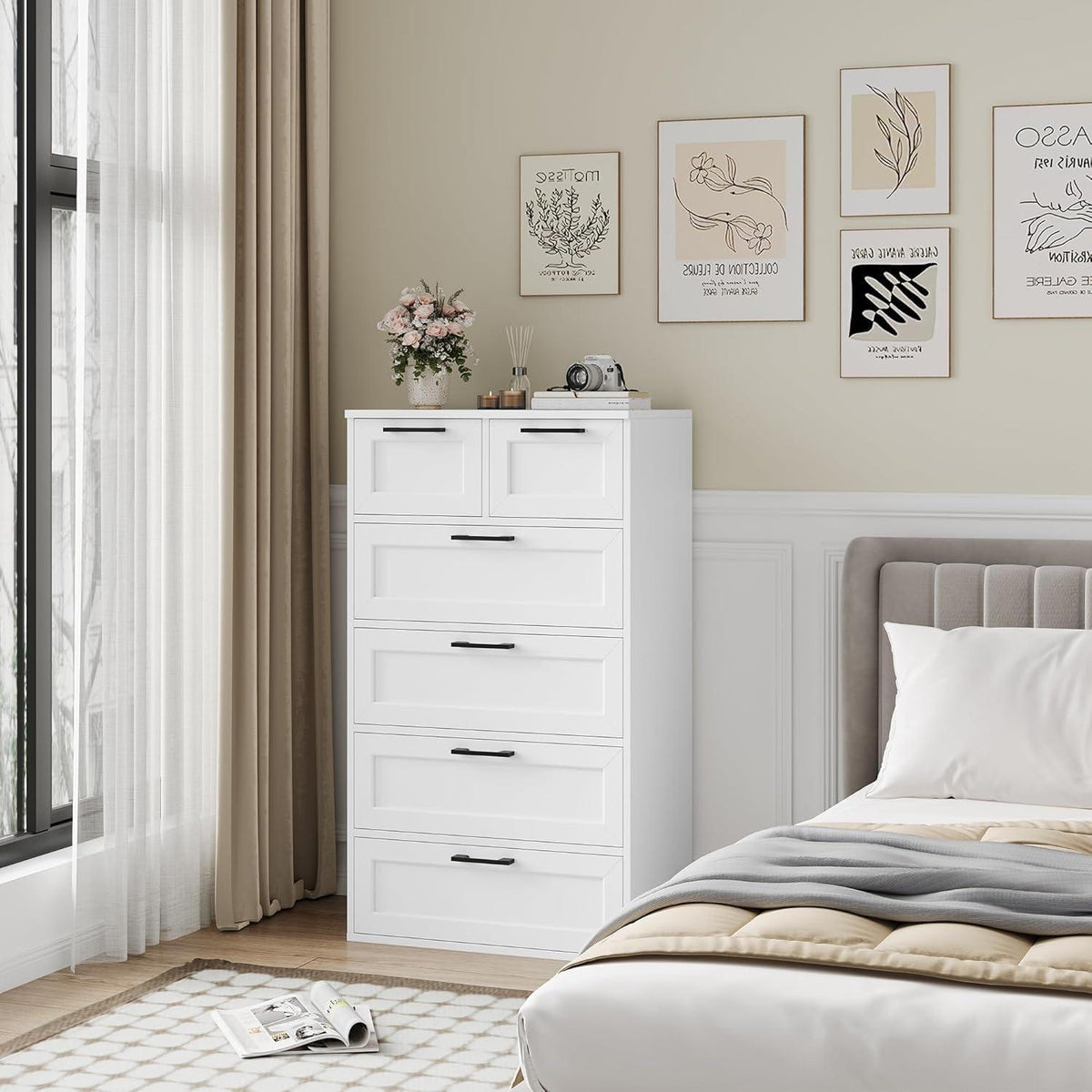 Weiß 2er-Set Kommode mit 6 Schubladen – Schlafzimmer Sideboard