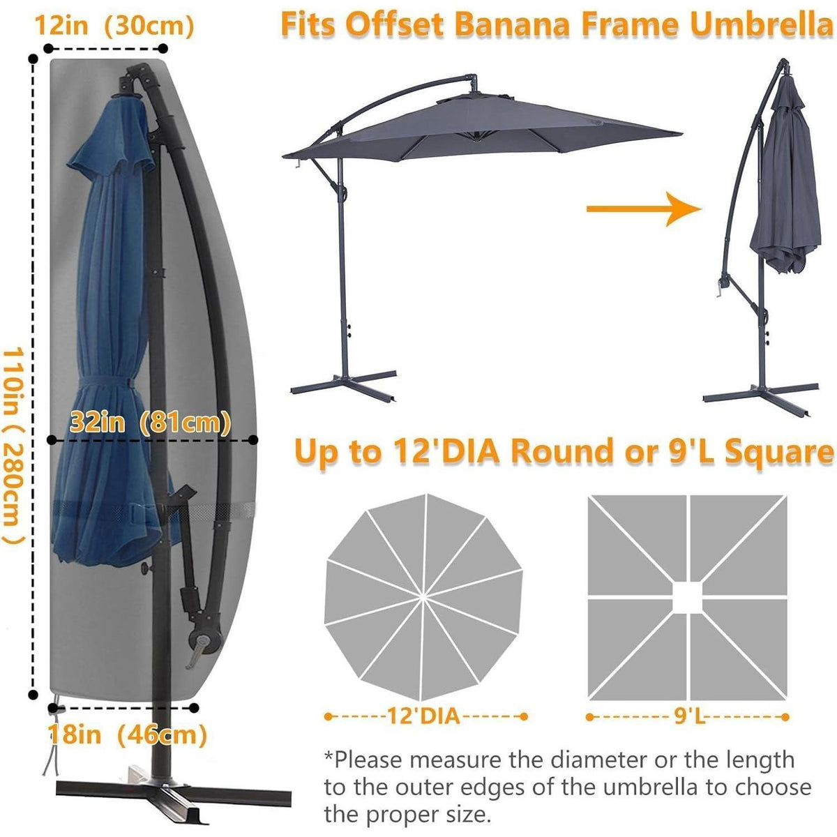 Sonnenschirm Schutzhülle 400cm Ø, Wasserdicht & UV-Schutz