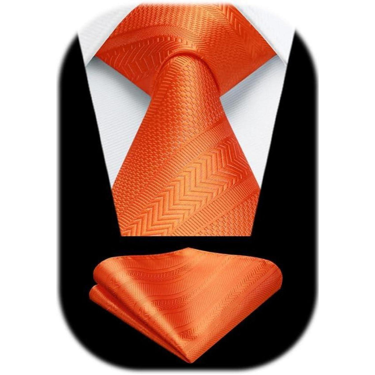 Herren Krawatten-Set mit Einstecktuch, Orange Gestreift