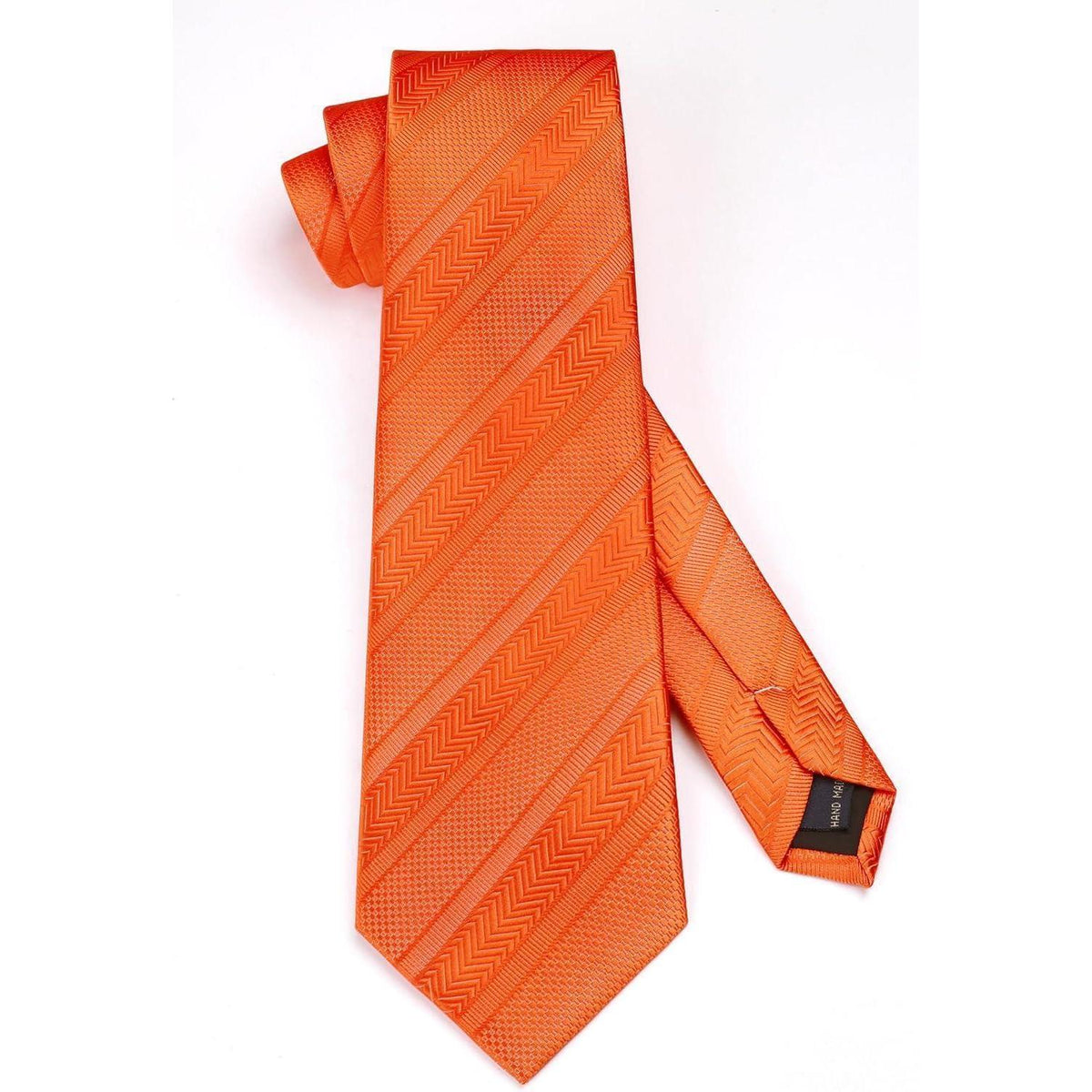Herren Krawatten-Set mit Einstecktuch, Orange Gestreift