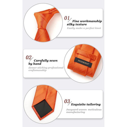 Herren Krawatten-Set mit Einstecktuch, Orange Gestreift