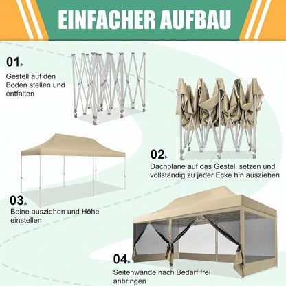 Faltpavillon 3x6m mit Moskitonetz & UV-Schutz