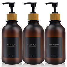 3x Seifenspender 500ml mit Etiketten – Bernstein Schwarz