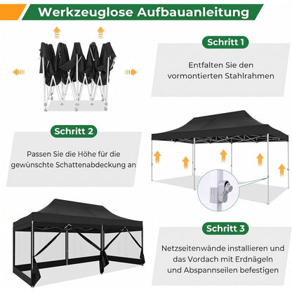 Faltpavillon 3x6m – Wasserdicht, Stabil & Mit Seitenwänden