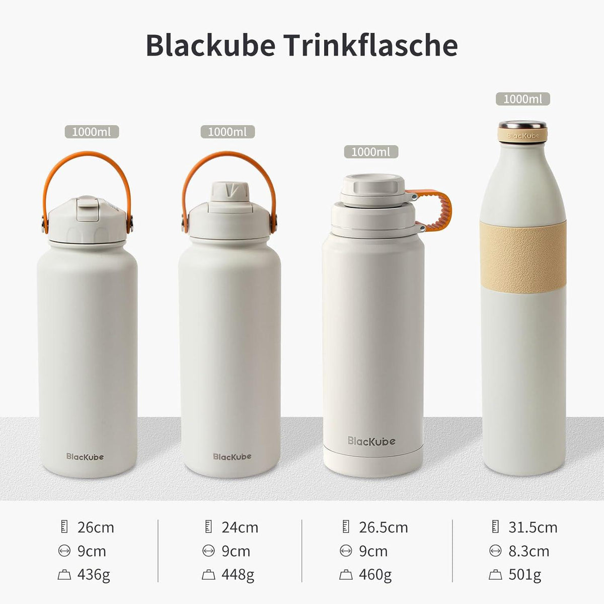 Thermosflasche Edelstahl Trinkflasche Schwarz 1000ml