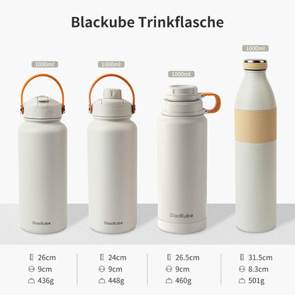 Thermosflasche Edelstahl Trinkflasche Schwarz 1000ml