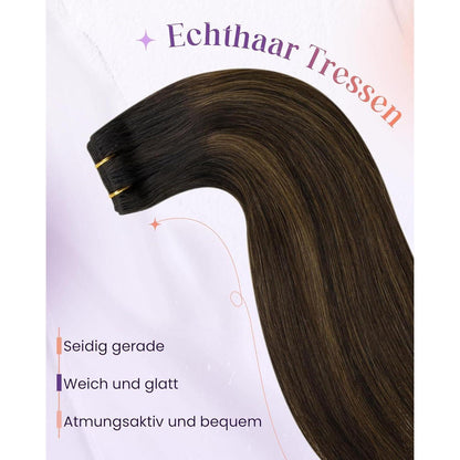 Echthaar Tressen Braun Balayage 60cm – Zum Einnähen & Stylen