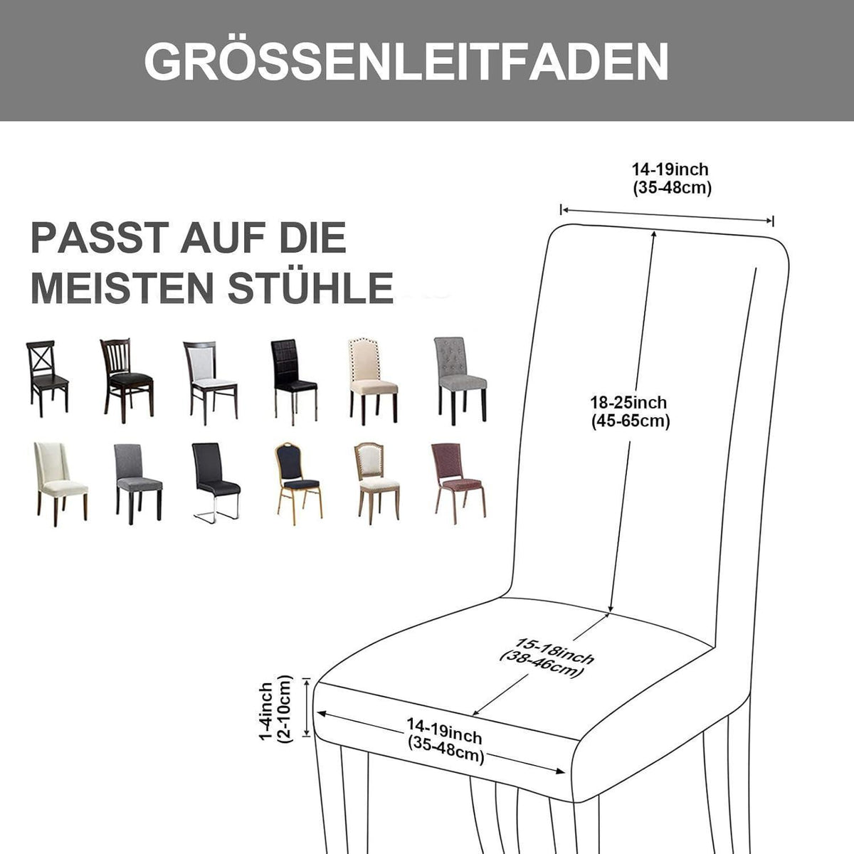 Stretch Stuhlhussen Set Grau Marmor – 6 Stück