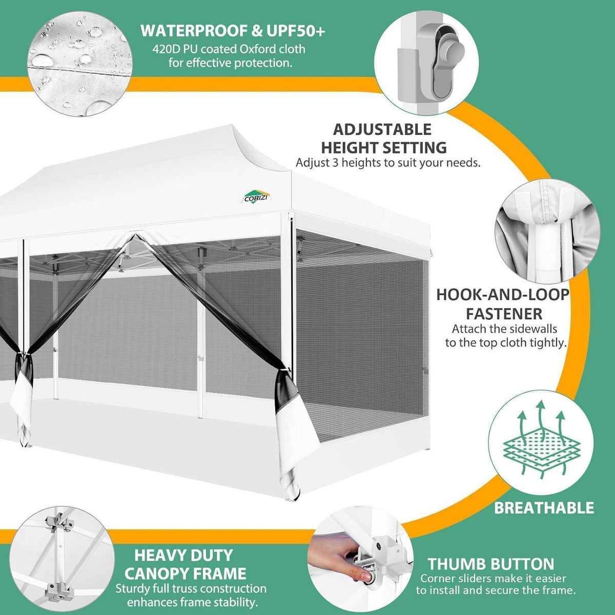 3x6m Faltpavillon wasserdicht – Pop-up Partyzelt mit Mesh-Wänden