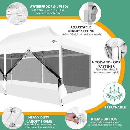 3x6m Faltpavillon wasserdicht – Pop-up Partyzelt mit Mesh-Wänden