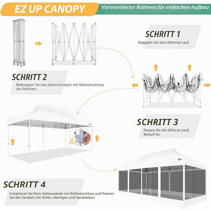 3x6m Faltpavillon wasserdicht – Pop-up Partyzelt mit Mesh-Wänden