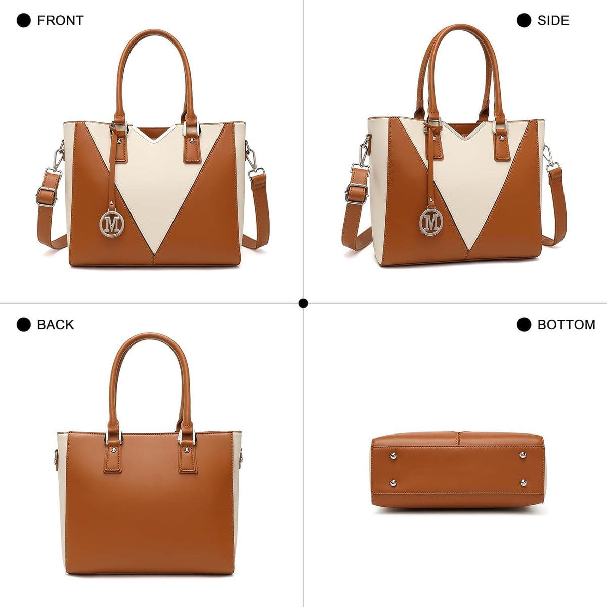 Damen Handtasche V-Design Schultertasche Shopper Ledertasche Braun