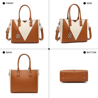 Damen Handtasche V-Design Schultertasche Shopper Ledertasche Braun