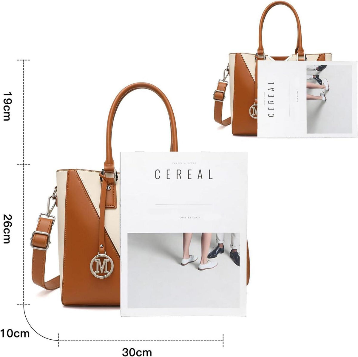 Miss Lulu Damen Handtasche V-Design Schultertasche Shopper Braun