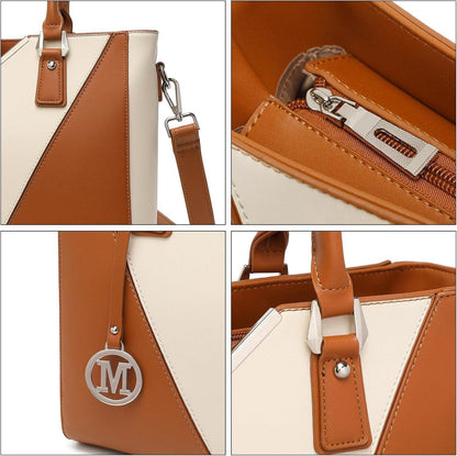 Damen Handtasche Schultertasche Shopper V-Design Ledertasche Braun