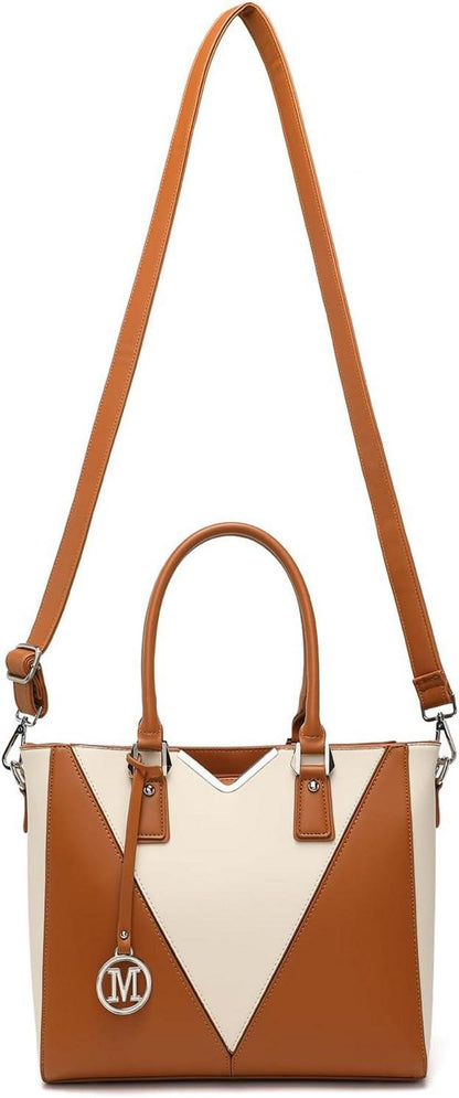 Miss Lulu Damen Handtasche V-Design Schultertasche Shopper Braun