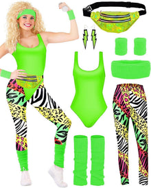 80er-Jahre Damen Outfit Set Retro Trainingsanzug Kostüm Accessoires