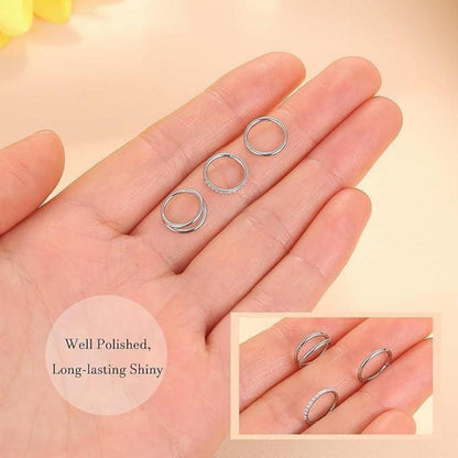 3er Set Nasenpiercing Ringe 316L Edelstahl mit Zirkonia, 7-10mm, Gold/Silber
