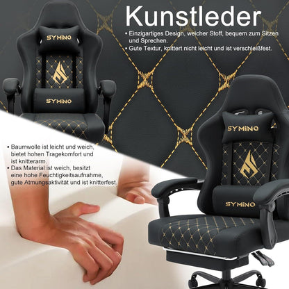 Ergonomischer Gaming Stuhl mit Fußstütze - Schwarz Vintage