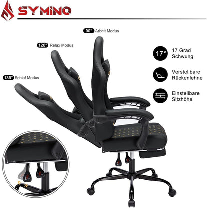 Ergonomischer Gaming Stuhl mit Fußstütze - Schwarz Vintage