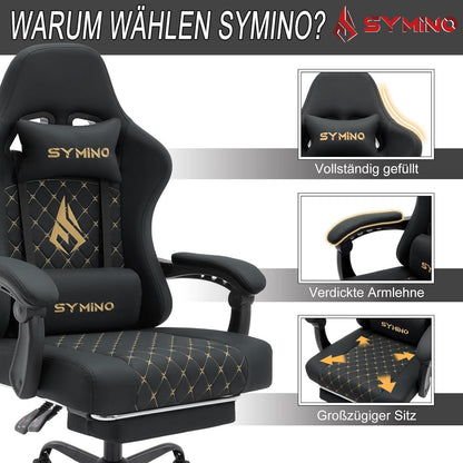 Ergonomischer Gaming Stuhl mit Fußstütze - Schwarz Vintage