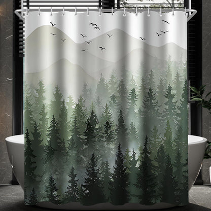Duschvorhang Waldmuster Antischimmel 240x200cm 16 Ösen Wasserdicht