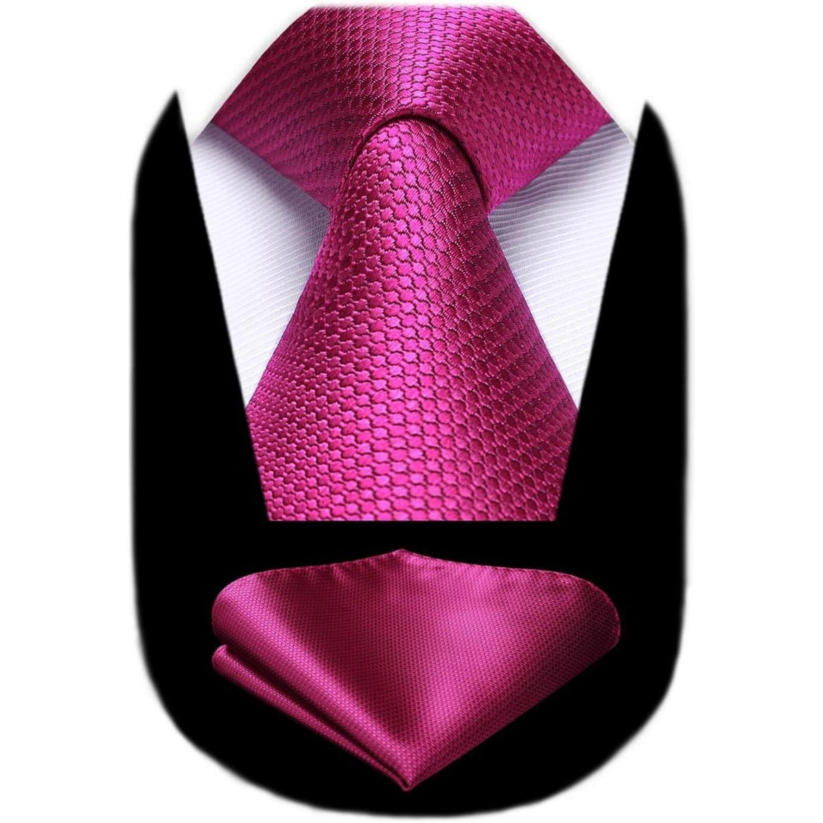 Herren Krawatte mit Einstecktuch Set, Elegant, Heißes Rosa