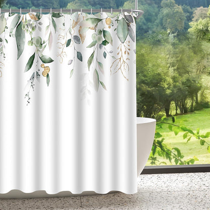 Duschvorhang 240x200cm Goldene Blätter Wasserabweisend Waschbar Polyester Badevorhang 16 Ösen - Badezimmer Badewanne (1er