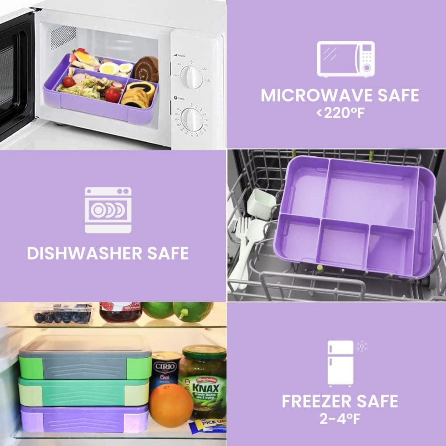 Bugucat Brotdose Kinder mit Fächern 1330ML 2er Set - Auslaufsicher & mit Besteck - Lunchbox Bento Box für Mädchen & Erwachsene in Rosa Lila