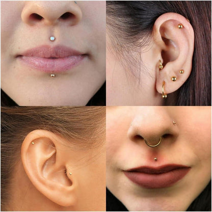 12er Lippenpiercing Set Chirurgenstahl 1,2mm 6-12mm Silber Gold Schwarz