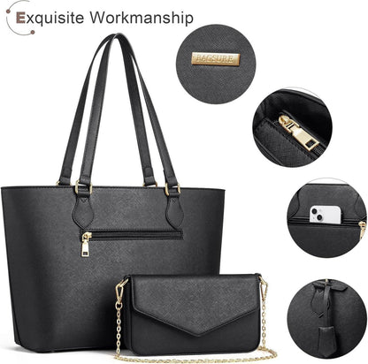 Bagsure Handtaschen Set Damen 4-teiliges Büro Schwarz