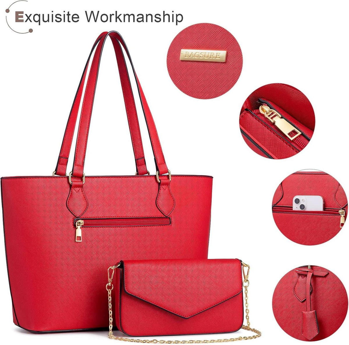 Bagsure Handtasche Damen, 4-teiliges Set für Büro Schule
