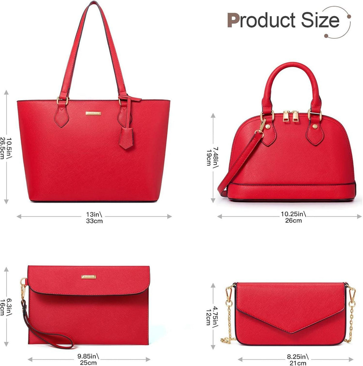 Handtaschen Damen 4-teiliges Set Schultertasche Tragetasche Büro Rot